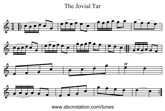 The Jovial Tar - staff notation