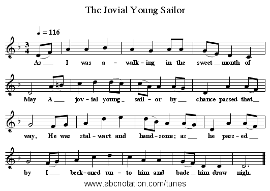 The Jovial Young Sailor - staff notation