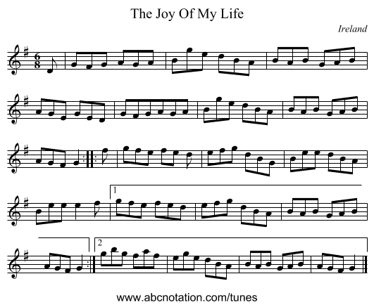 The Joy Of My Life - staff notation