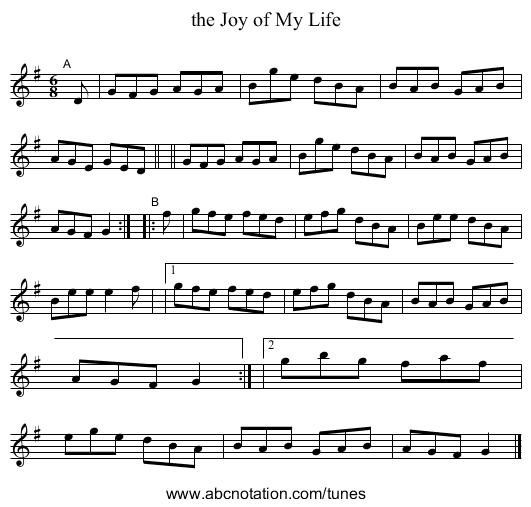 the Joy of My Life - staff notation