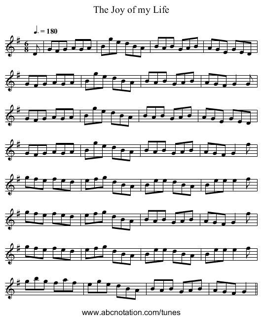 The Joy of my Life - staff notation