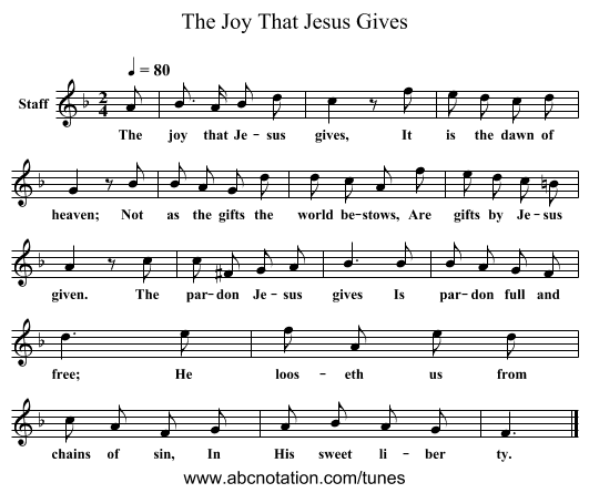 The Joy That Jesus Gives - staff notation