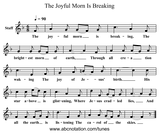 The Joyful Morn Is Breaking - staff notation