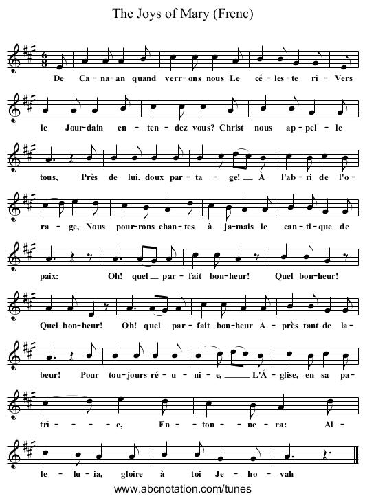 The Joys of Mary (Frenc) - staff notation