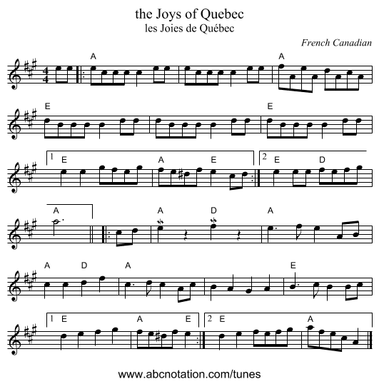 the Joys of Quebec - staff notation