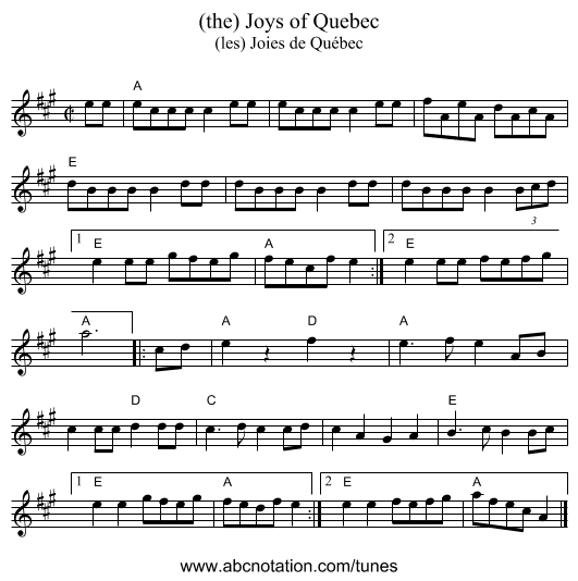 (the) Joys of Quebec - staff notation