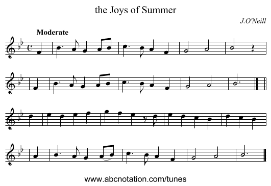 the Joys of Summer - staff notation