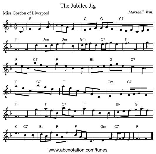 The Jubilee Jig - staff notation