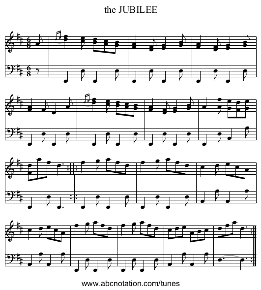 the JUBILEE - staff notation