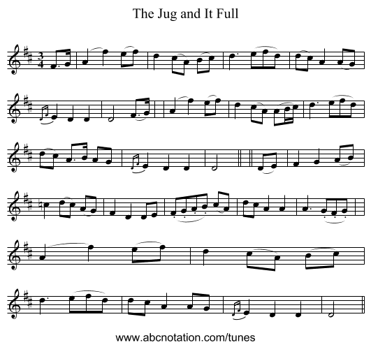 The Jug and It Full - staff notation