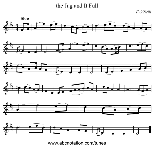 the Jug and It Full - staff notation