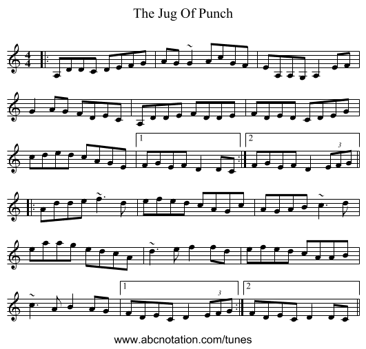 The Jug Of Punch - staff notation