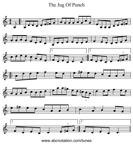 The Jug Of Punch - staff notation