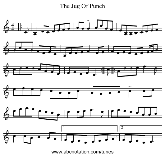 The Jug Of Punch - staff notation