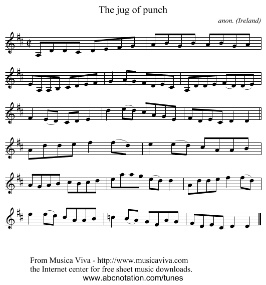 The jug of punch - staff notation