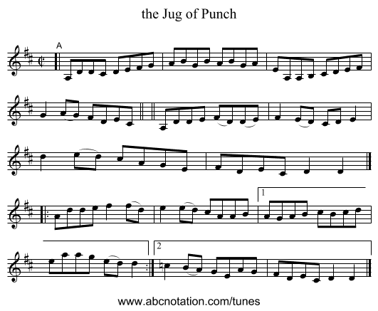 the Jug of Punch - staff notation