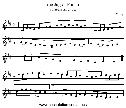 the Jug of Punch - staff notation