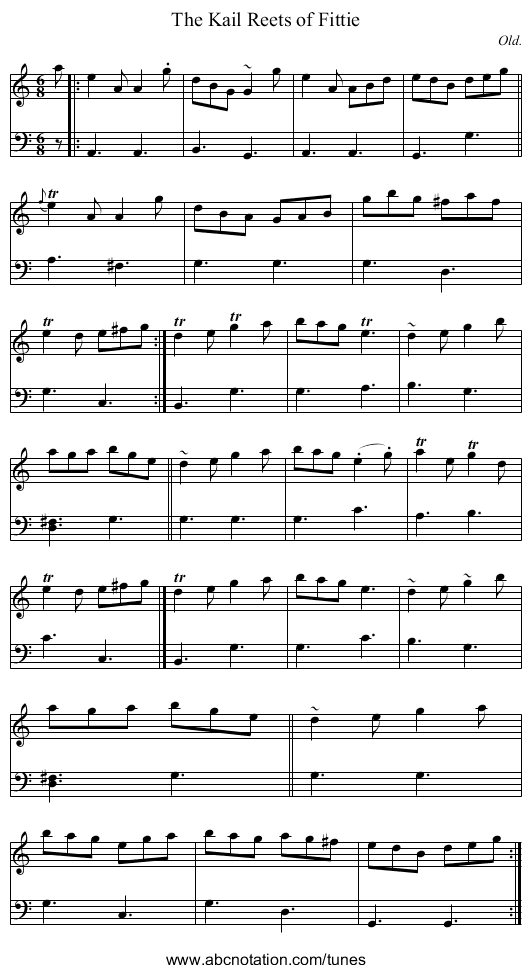 The Kail Reets of Fittie - staff notation
