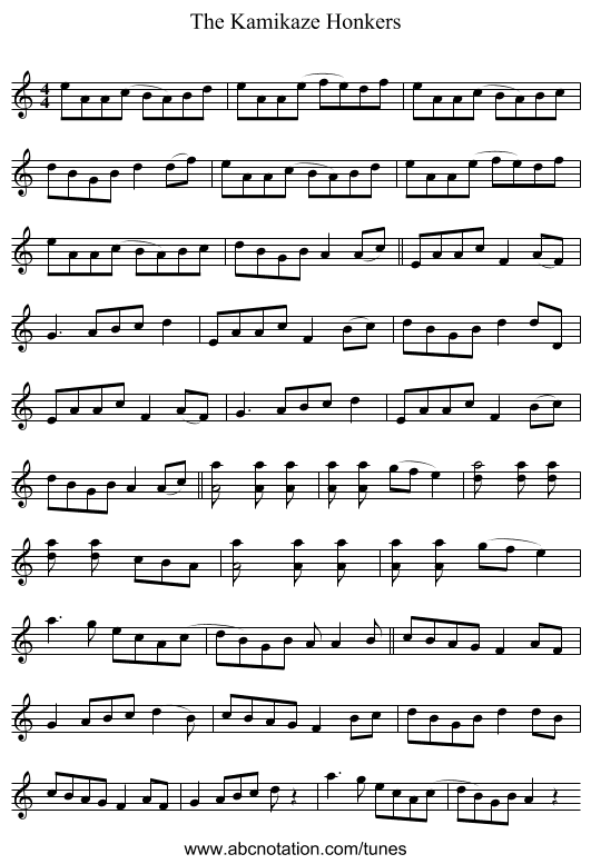 The Kamikaze Honkers - staff notation