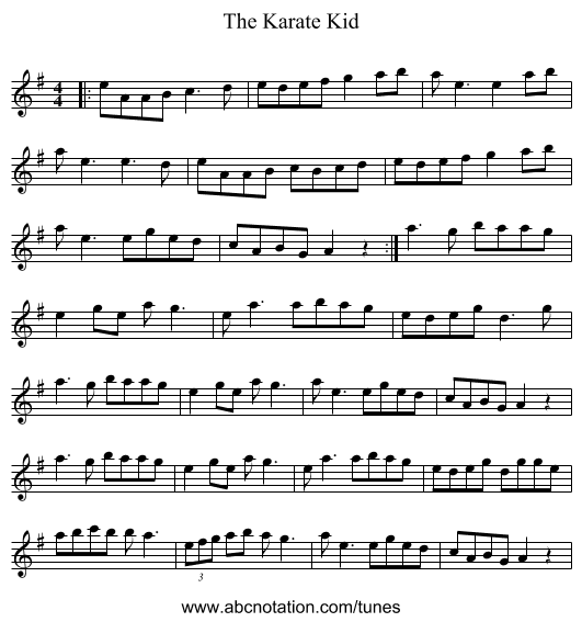 The Karate Kid - staff notation