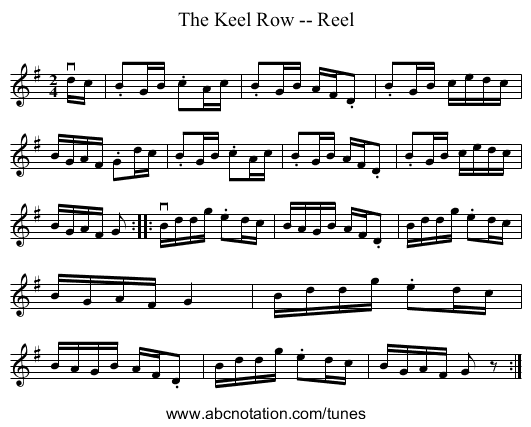 The Keel Row -- Reel - staff notation