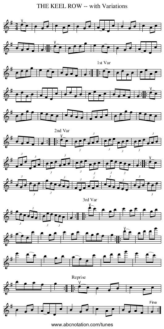 THE KEEL ROW -- with Variations - staff notation