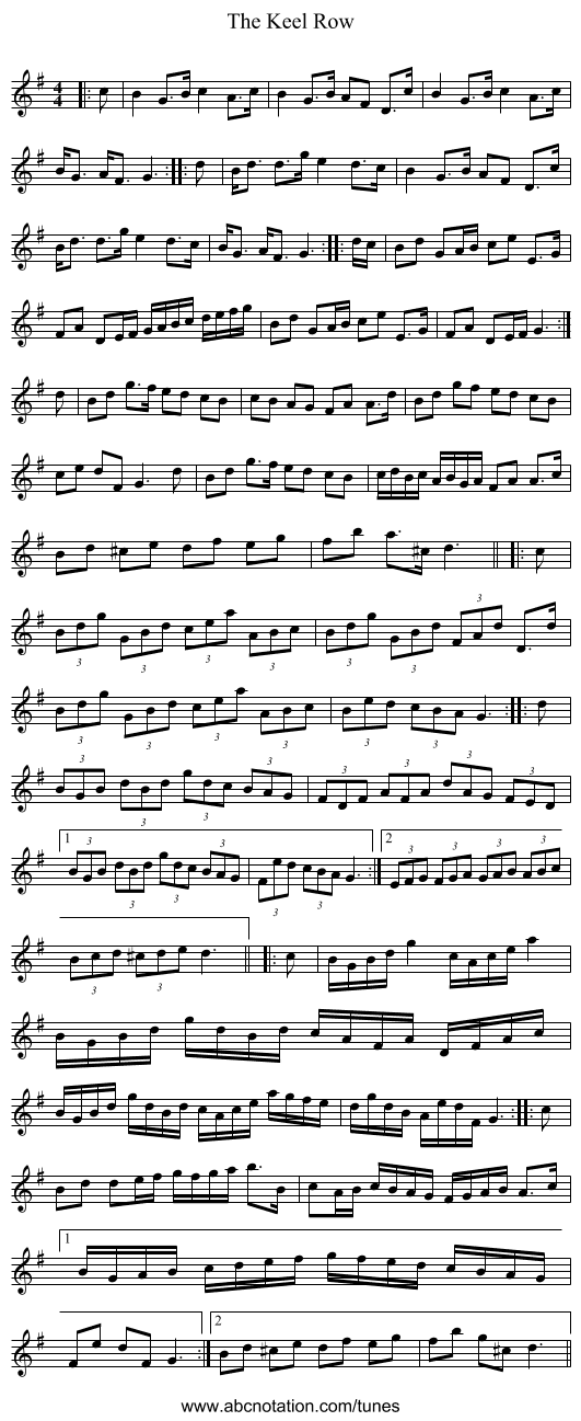 The Keel Row - staff notation