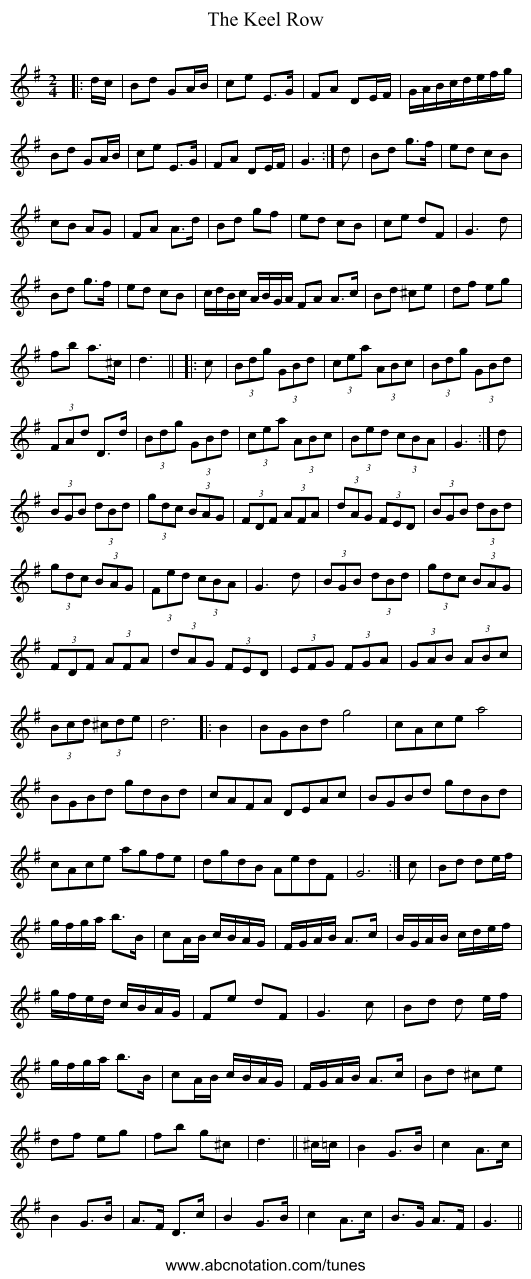 The Keel Row - staff notation