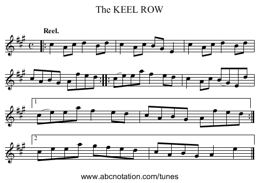 The KEEL ROW - staff notation