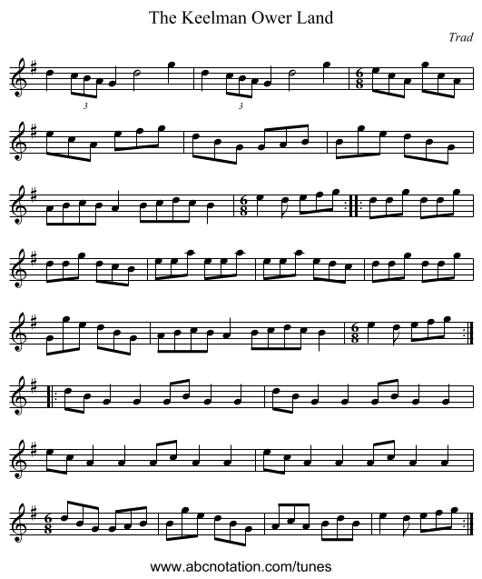 The Keelman Ower Land - staff notation