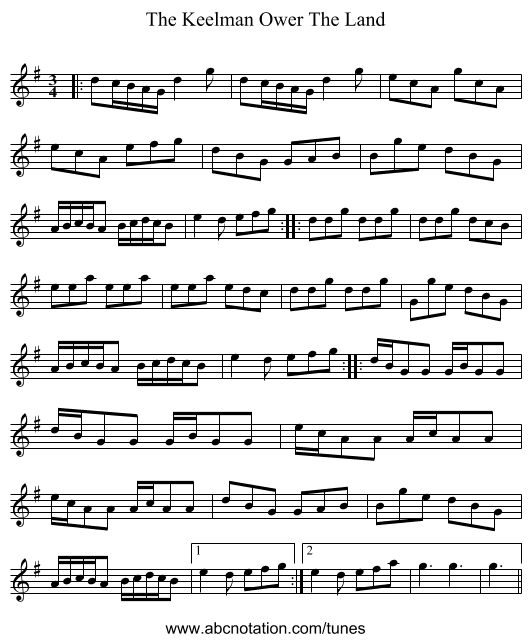The Keelman Ower The Land - staff notation