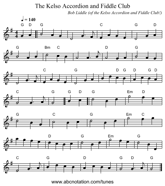 The Kelso Accordion and Fiddle Club - staff notation