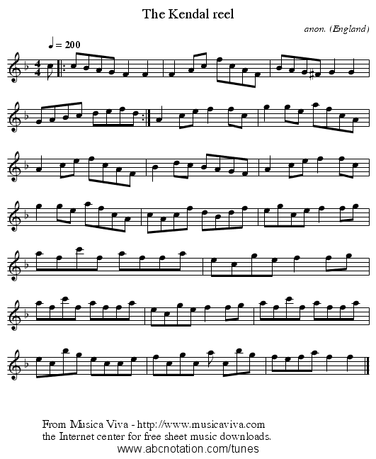 The Kendal reel - staff notation