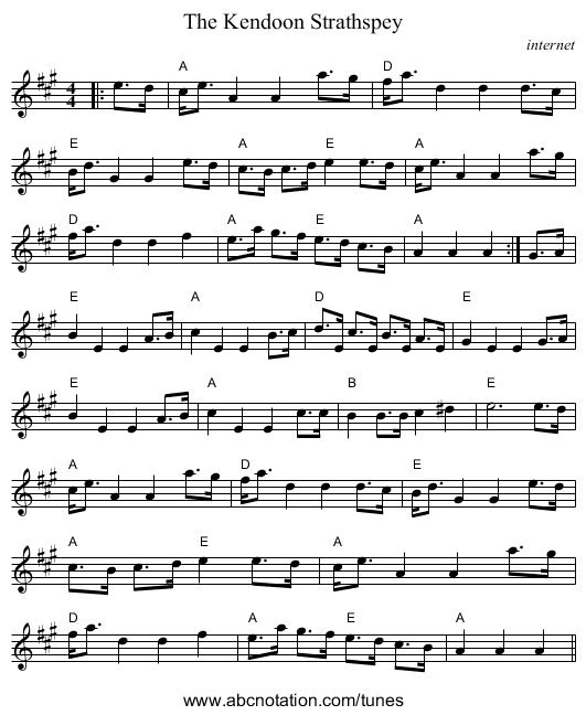The Kendoon Strathspey - staff notation