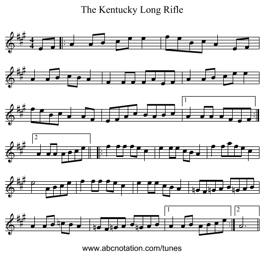 The Kentucky Long Rifle - staff notation