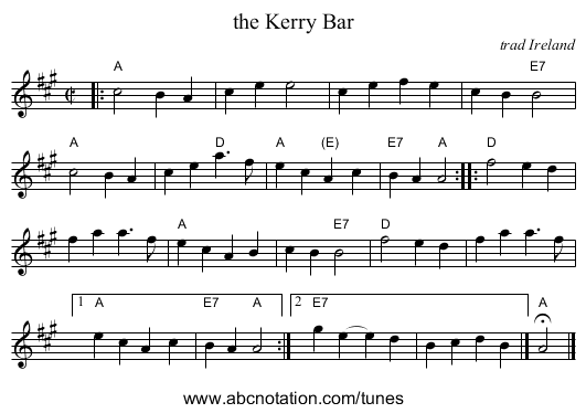the Kerry Bar - staff notation