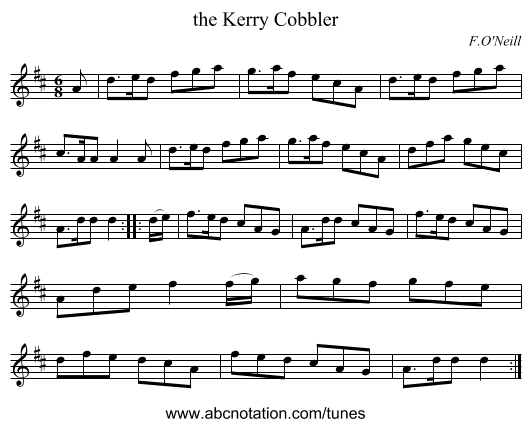the Kerry Cobbler - staff notation