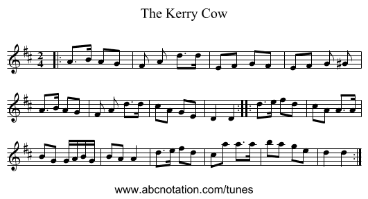 The Kerry Cow - staff notation