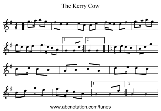 The Kerry Cow - staff notation