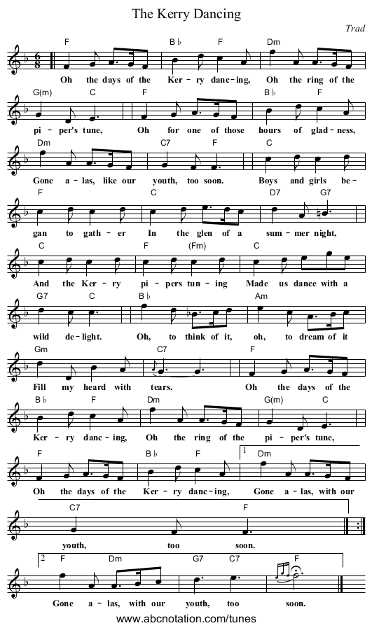 The Kerry Dancing - staff notation