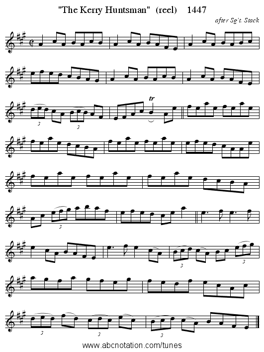 The Kerry Huntsman (reel) 1447 - staff notation