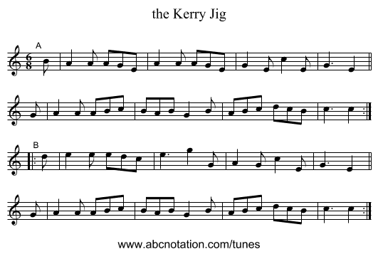 the Kerry Jig - staff notation