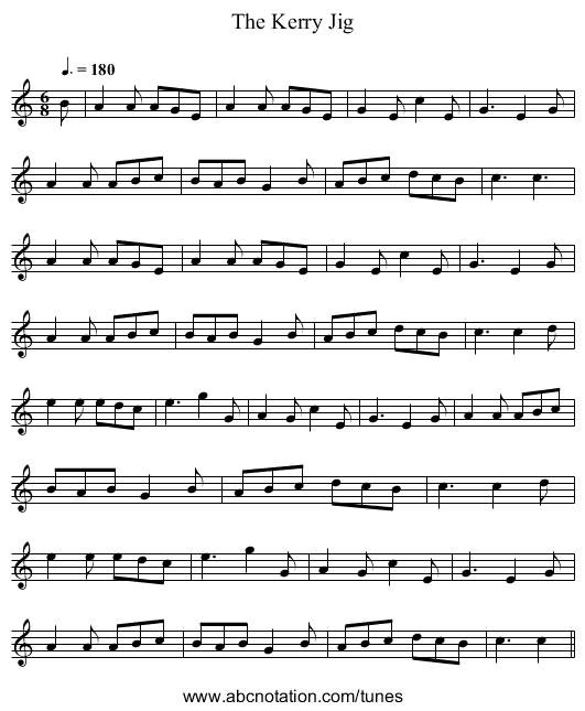The Kerry Jig - staff notation