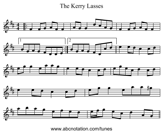 The Kerry Lasses - staff notation
