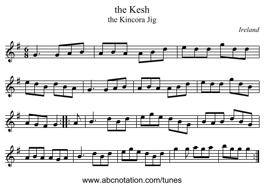 the Kesh - staff notation
