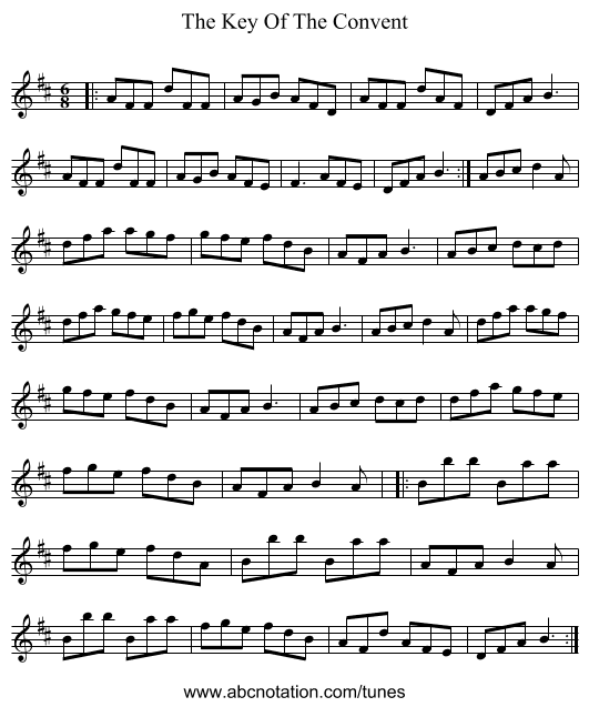 The Key Of The Convent - staff notation