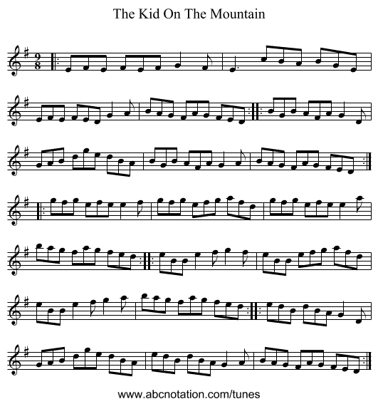 The Kid On The Mountain - staff notation