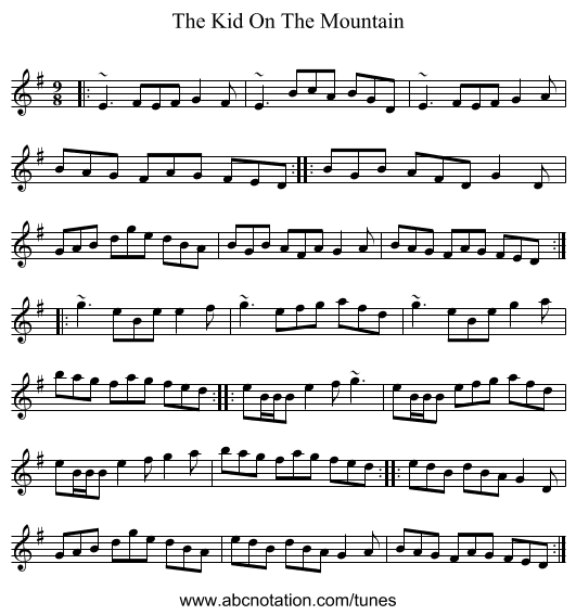 The Kid On The Mountain - staff notation