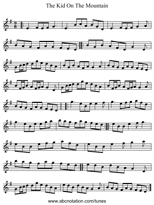The Kid On The Mountain - staff notation