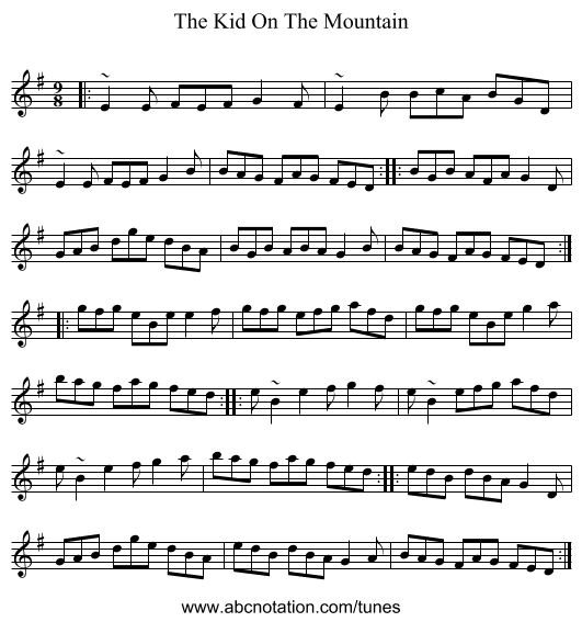 The Kid On The Mountain - staff notation